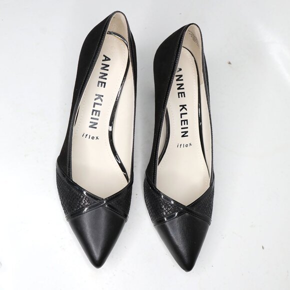 Anne Klein FLICKA Faux Suede & Leather Point Toe Pumps Office Heels Snake Black - Picture 6 of 9